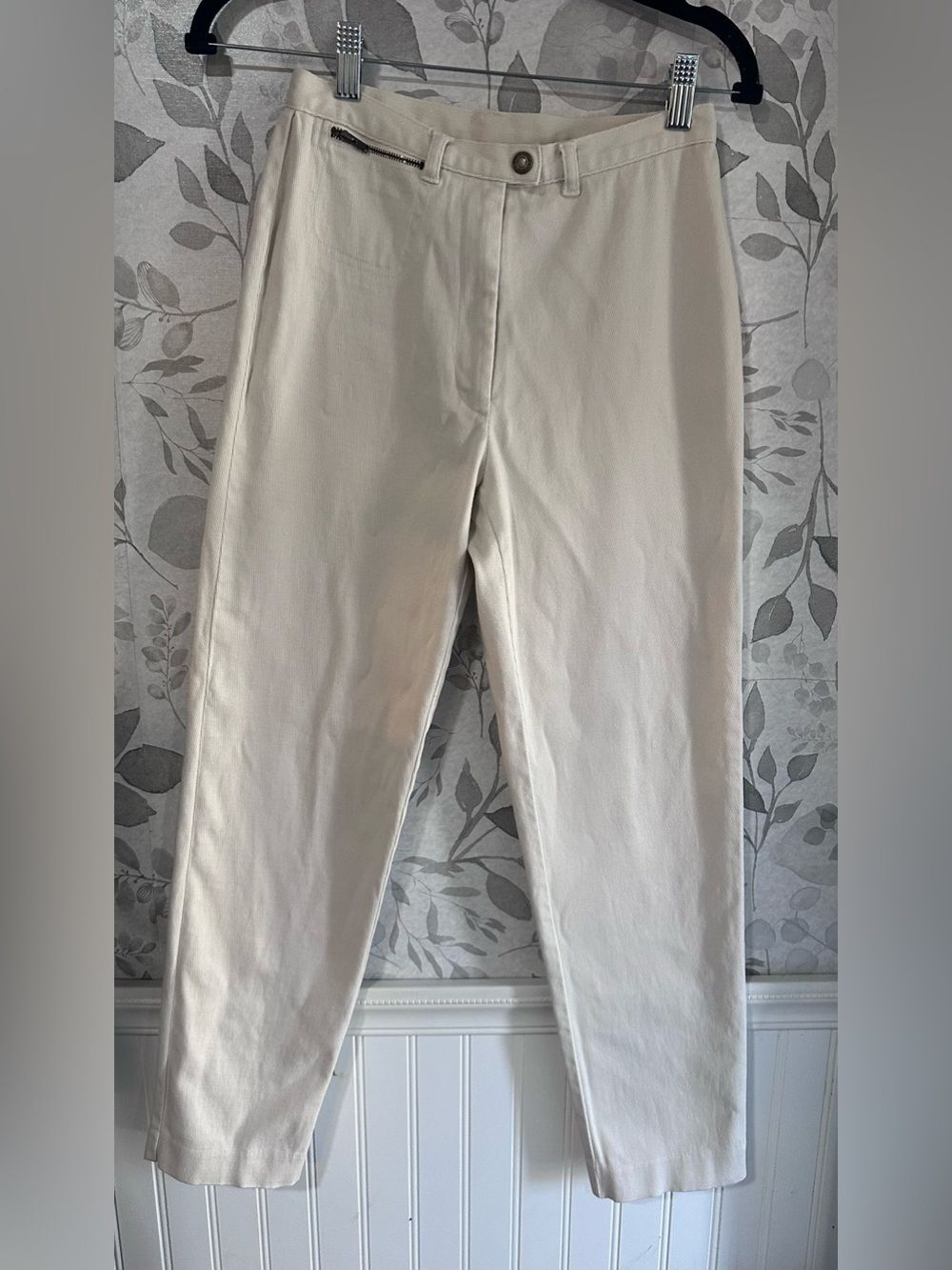 Vintage Lauren Ralph Lauren Cream Straight Leg Pants Zipper Pocket Cotton 4P